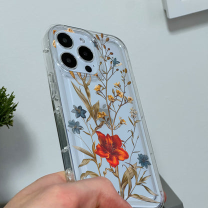 Pressed Flower Print Clear Phone Case for iPhone 15 14 13 12 11 11 Pro Max Mini 7 8 XR XS X Shockproof Silicone Phone Cover with Custom Name