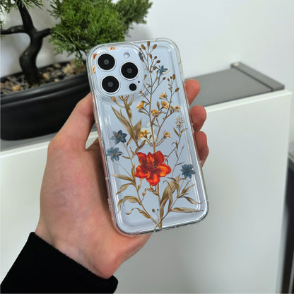 Pressed Flower Print Clear Phone Case for iPhone 15 14 13 12 11 11 Pro Max Mini 7 8 XR XS X Shockproof Silicone Phone Cover with Custom Name