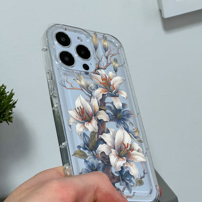 Botanical Flower Print Clear Phone Case for iPhone 15 14 13 12 11 11 Pro Max Mini 7 8 XR XS Shockproof Silicone Phone Cover with Custom Name