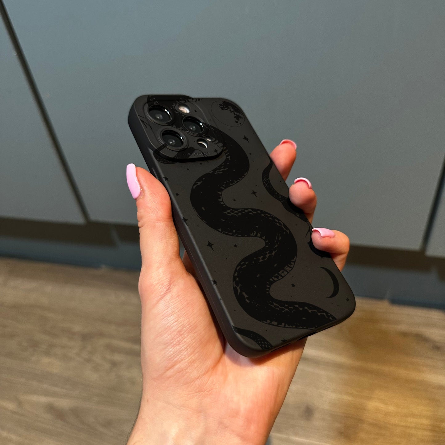 Black Snake Celestial Print Phone Case for iPhone 15 14 13 12 11 11 Pro Max Mini 7 8 XR XS X Shockproof Phone Cover with Customised Name