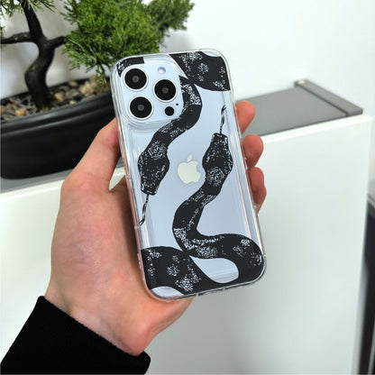 Snake Print Clear Phone Case for iPhone 15 14 13 12 11 11 Pro Max Mini 7 8 XR XS X Shockproof Silicone Phone Cover with Custom Name