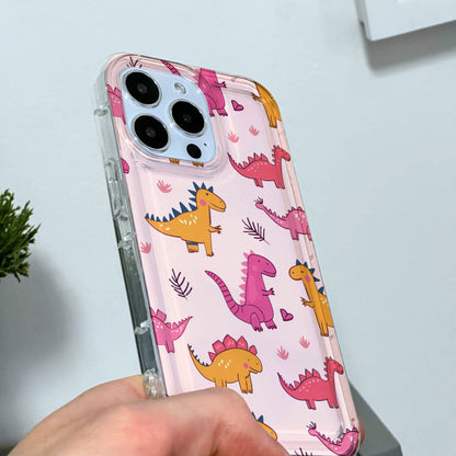 Pink Cute Dinosaur Print Phone Case for iPhone 15 14 13 12 11 11 Pro Max Mini 7 8 XR XS X Shockproof Silicone Phone Cover with Custom Name