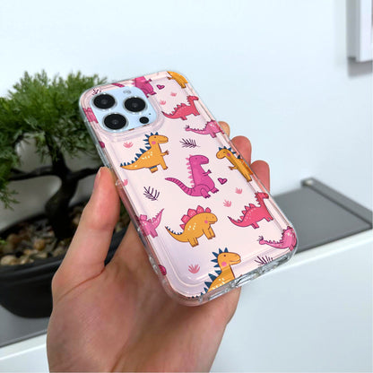 Pink Cute Dinosaur Print Phone Case for iPhone 15 14 13 12 11 11 Pro Max Mini 7 8 XR XS X Shockproof Silicone Phone Cover with Custom Name