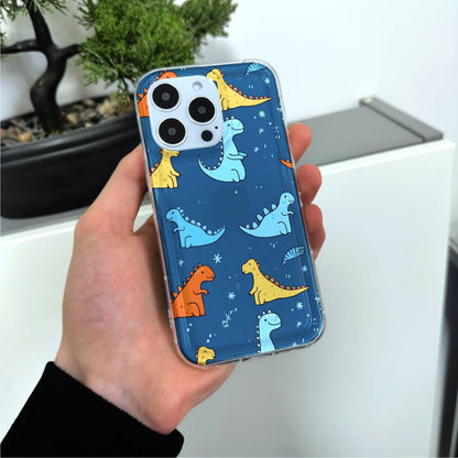 Cute Dinosaur Blue Phone Case for iPhone 15 14 13 12 11 11 Pro Max Mini 7 8 XR XS X Shockproof Silicone Phone Cover with Custom Name