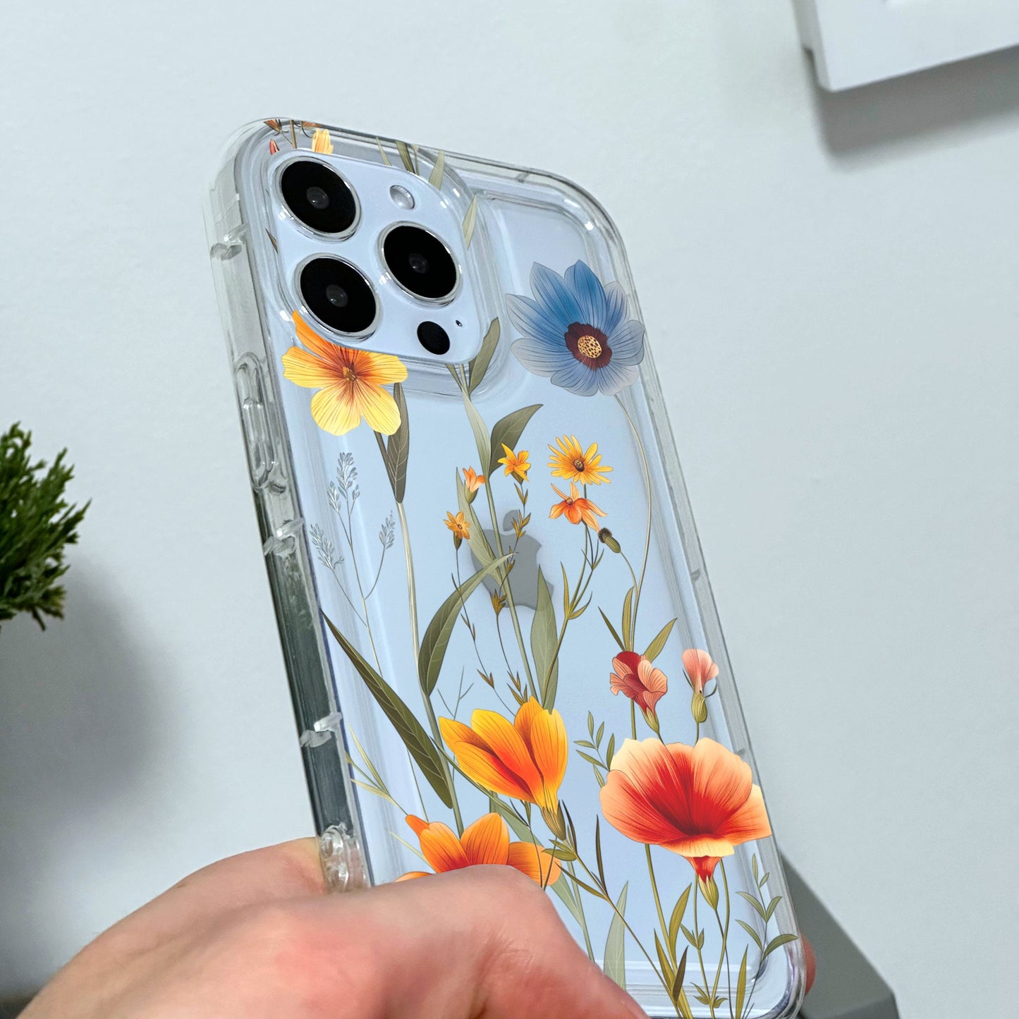 Pressed Flower Print Clear Phone Case for iPhone 15 14 13 12 11 11 Pro Max Mini 7 8 XR XS X Shockproof Silicone Phone Cover with Custom Name