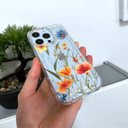 Pressed Flower Print Clear Phone Case for iPhone 15 14 13 12 11 11 Pro Max Mini 7 8 XR XS X Shockproof Silicone Phone Cover with Custom Name