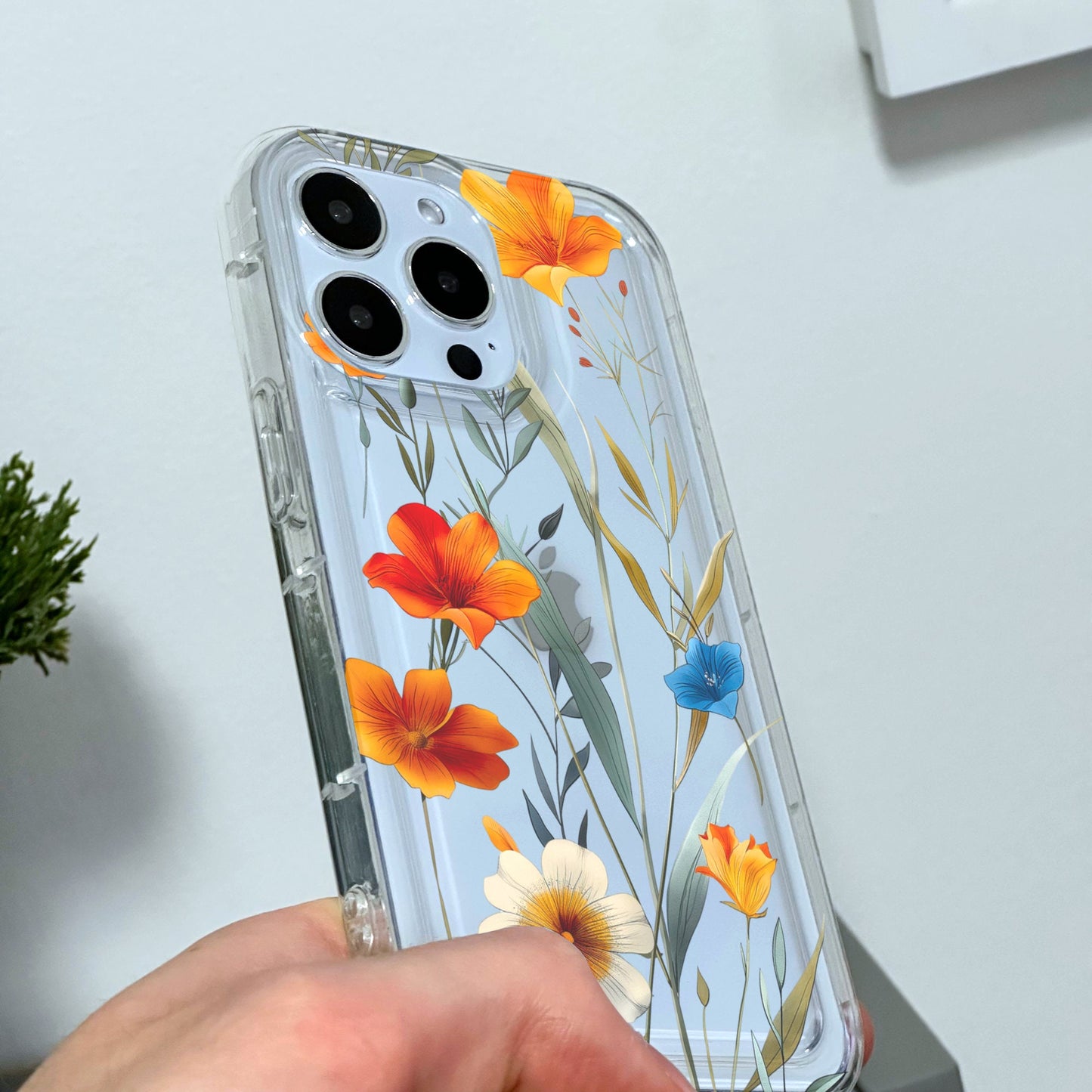 Pressed Flower Print Clear Phone Case for iPhone 15 14 13 12 11 11 Pro Max Mini 7 8 XR XS X Shockproof Silicone Phone Cover with Custom Name
