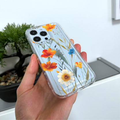 Pressed Flower Print Clear Phone Case for iPhone 15 14 13 12 11 11 Pro Max Mini 7 8 XR XS X Shockproof Silicone Phone Cover with Custom Name