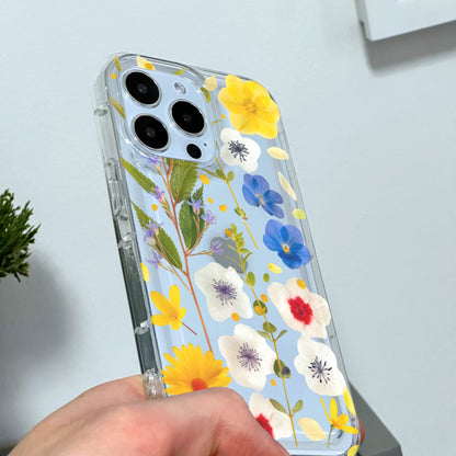 Pressed Flower Print Clear Phone Case for iPhone 15 14 13 12 11 11 Pro Max Mini 7 8 XR XS X Shockproof Silicone Phone Cover with Custom Name