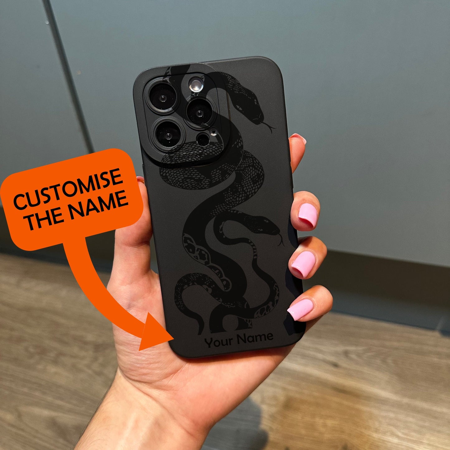 Black Snake Print Phone Case for iPhone 15 14 13 12 11 11 Pro Max Mini 7 8 XR XS X Shockproof Phone Cover with Customised Name