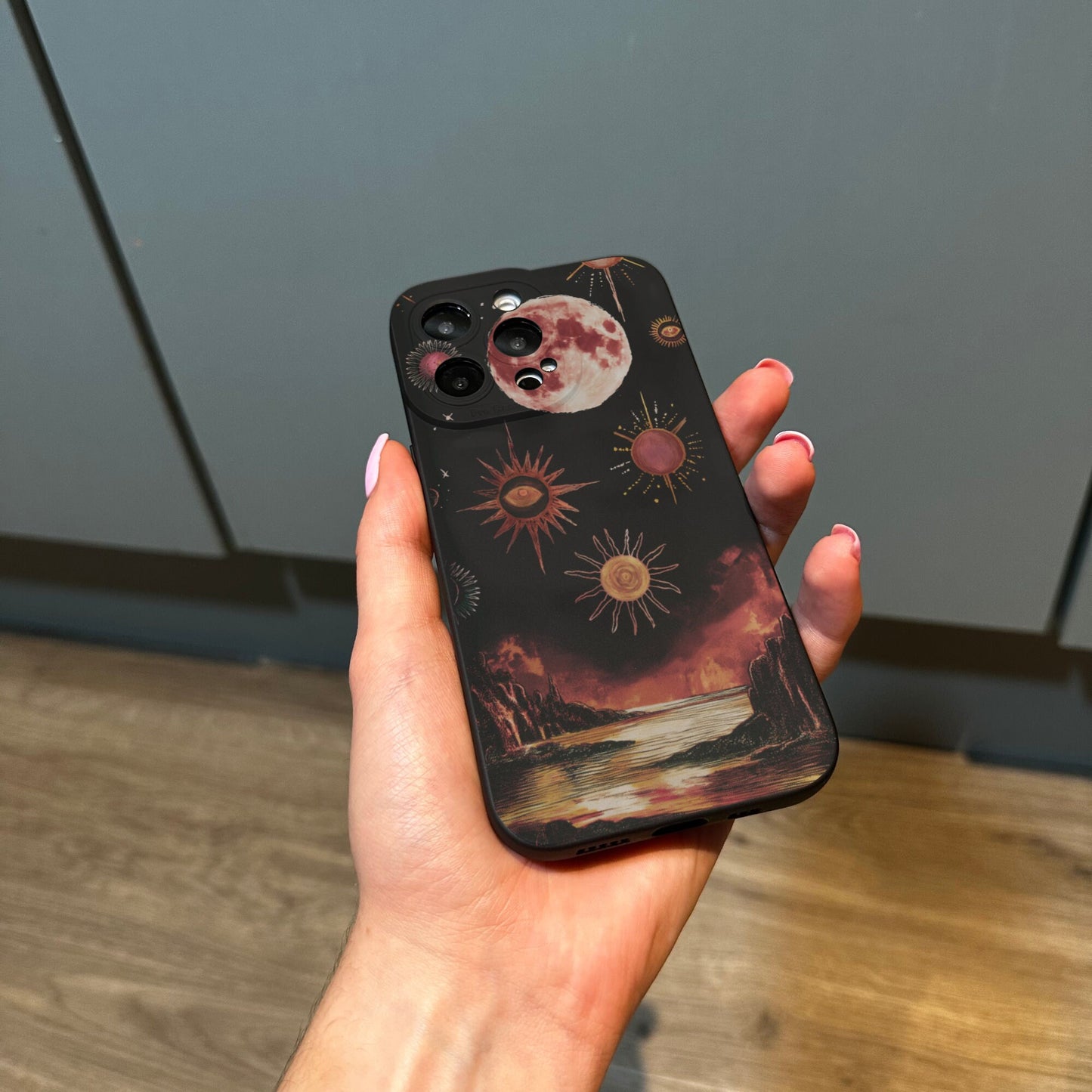 Sun Star Eye Moon Black Phone Case for iPhone 17 16 15 14 13 12 11 11 Pro Max Mini 7 8 XR XS X Shockproof Phone Cover with Customised Name