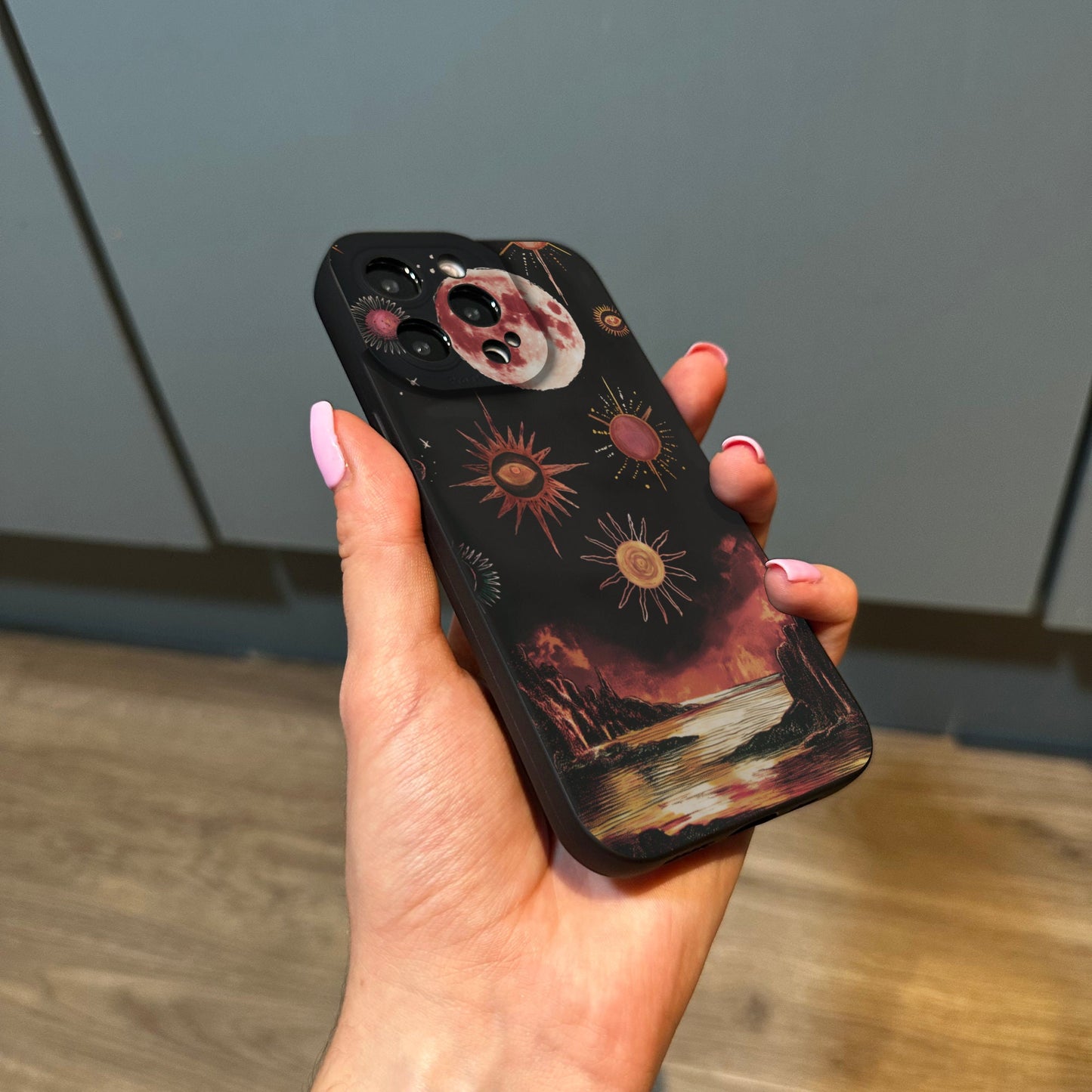 Sun Star Eye Moon Black Phone Case for iPhone 17 16 15 14 13 12 11 11 Pro Max Mini 7 8 XR XS X Shockproof Phone Cover with Customised Name