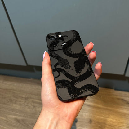 Snake Print Black Phone Case for iPhone 17 16 15 14 13 12 11 11 Pro Max Mini 7 8 XR XS X Shockproof Phone Cover with Customised Name