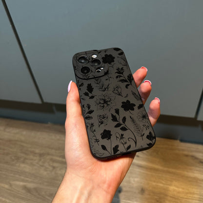 Floral Print Black Phone Case with Flowers for iPhone 15 14 13 12 11 11 Pro Max Mini 7 8 XR XS X Shockproof Phone Cover with Customised Name