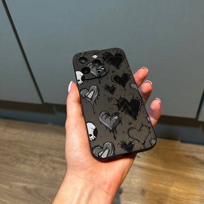 Gothic Emo Black Heart Phone Case for iPhone 17 16 15 14 13 12 11 11 Pro Max Mini 7 8 XR XS X Shockproof Phone Cover with Customised Name