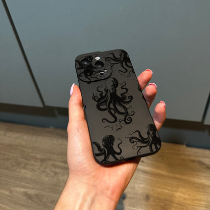 Black Octopus Print Phone Case for iPhone 17 16 15 14 13 12 11 11 Pro Max Mini 7 8 XR XS X Shockproof Phone Cover with Customised Name