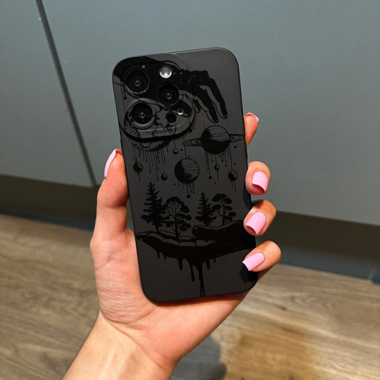 Black Nature Tree Hand Planet Phone Case for iPhone 15 14 13 12 11 11 Pro Max Mini 7 8 XR XS X Shockproof Phone Cover with Customised Name