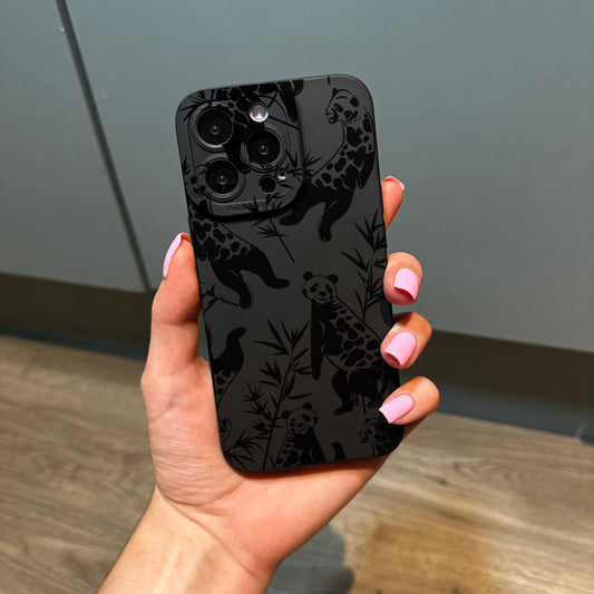 Black Panda Bamboo Print Phone Case for iPhone 15 14 13 12 11 11 Pro Max Mini 7 8 XR XS X Shockproof Phone Cover with Customised Name