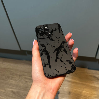 Black Penguin Print Phone Case for iPhone 15 14 13 12 11 11 Pro Max Mini 7 8 XR XS X Shockproof Phone Cover with Customised Name