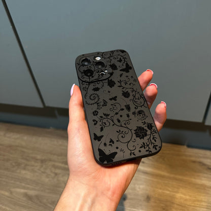 Black Floral Butterfly Print Phone Case for iPhone 15 14 13 12 11 11 Pro Max Mini 7 8 XR XS X Shockproof Phone Cover with Customised Name