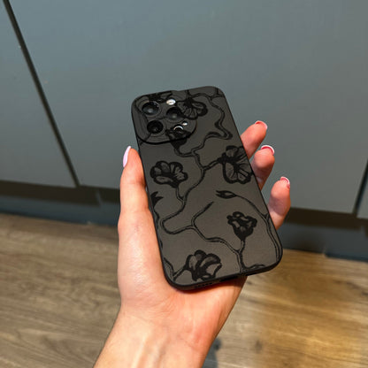 Black Vintage Floral Print Phone Case for iPhone 15 14 13 12 11 11 Pro Max Mini 7 8 XR XS X Shockproof Phone Cover with Customised Name