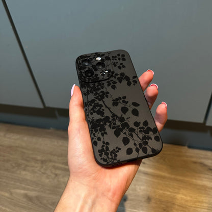 Black Tree Leaves Print Phone Case for iPhone 17 16 15 14 13 12 11 11 Pro Max Mini 7 8 XR XS X Shockproof Phone Cover with Customised Name