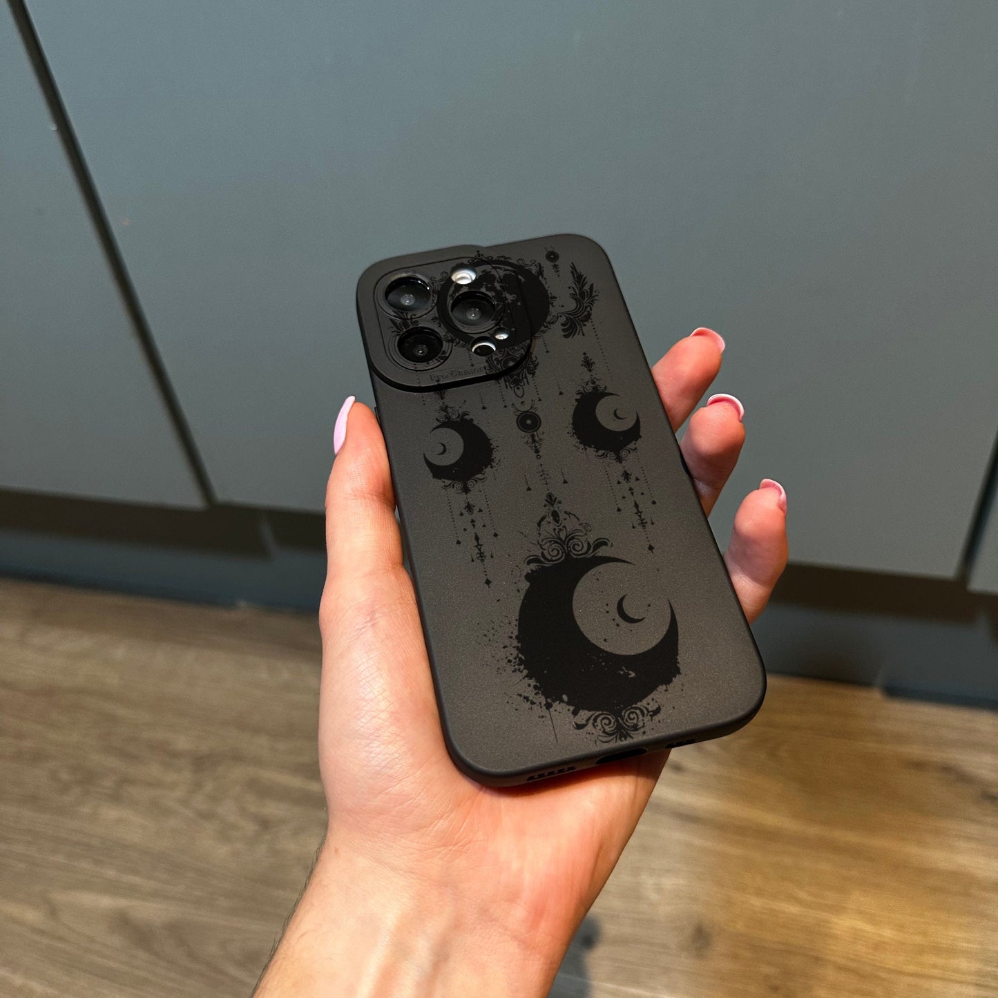 Black Lunar Moon Spiritual Phone Case for iPhone 17 16 15 14 13 12 11 11 Pro Max Mini 7 8 XR XS X Shockproof Phone Cover with Custom Name