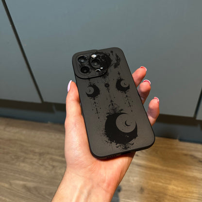 Black Lunar Moon Spiritual Phone Case for iPhone 17 16 15 14 13 12 11 11 Pro Max Mini 7 8 XR XS X Shockproof Phone Cover with Custom Name