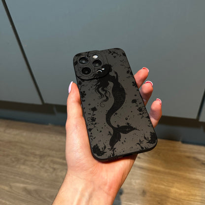 Black Mermaid Print Phone Case for iPhone 17 16 15 14 13 12 11 11 Pro Max Mini 7 8 XR XS X Shockproof Phone Cover with Customised Name
