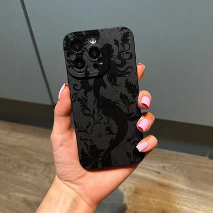 Black Mermaid Floral Print Phone Case for iPhone 15 14 13 12 11 11 Pro Max Mini 7 8 XR XS X Shockproof Phone Cover with Customised Name