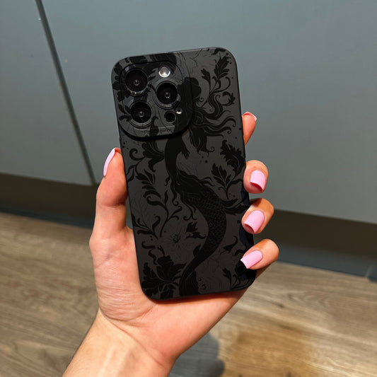 Black Mermaid Floral Print Phone Case for iPhone 15 14 13 12 11 11 Pro Max Mini 7 8 XR XS X Shockproof Phone Cover with Customised Name