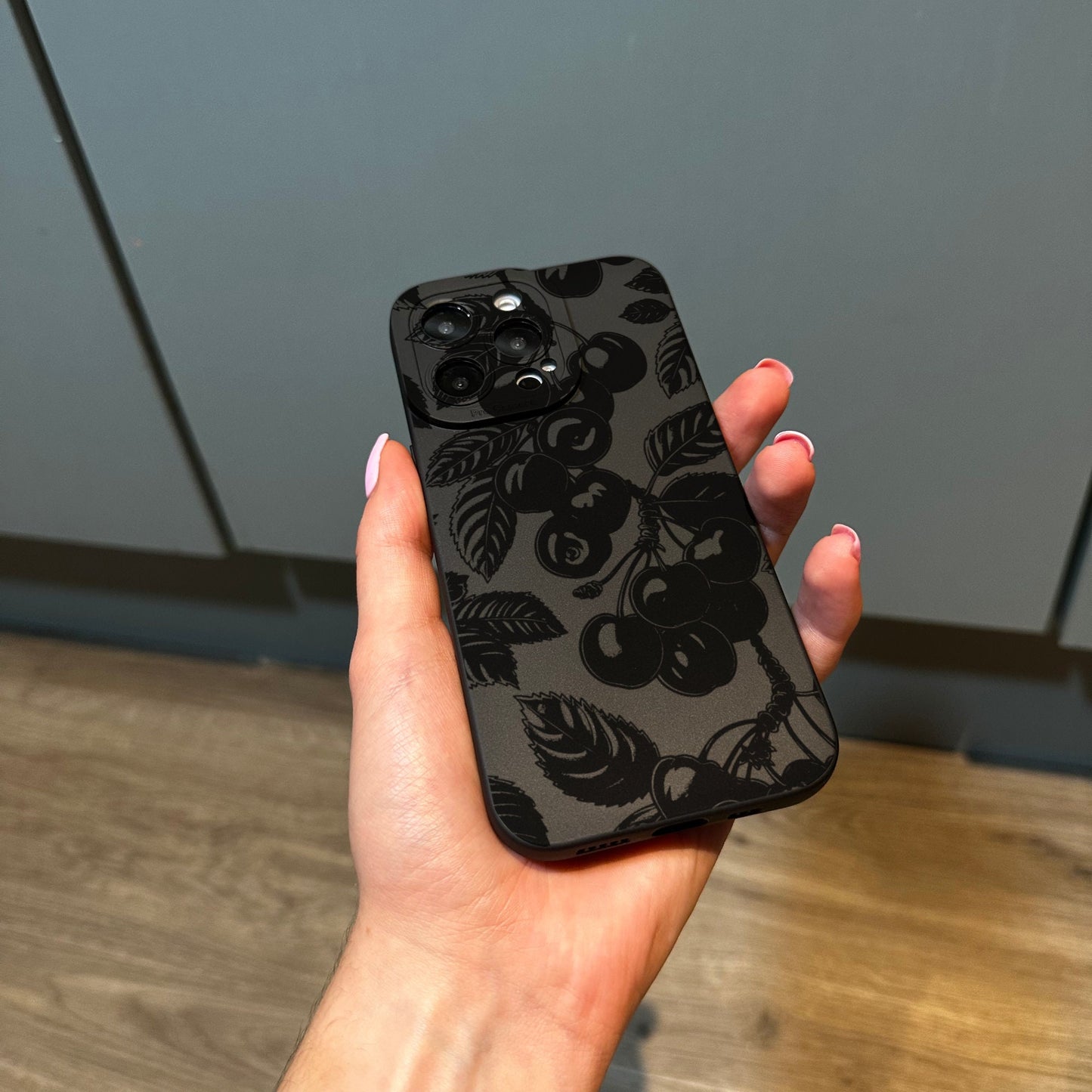 Black Cherry Print Phone Case for iPhone 15 14 13 12 11 11 Pro Max Mini 7 8 XR XS X Shockproof Phone Cover with Customised Name