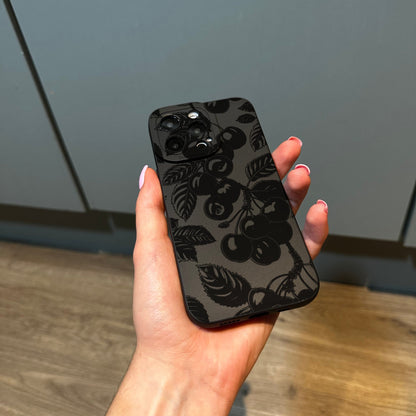 Black Cherry Print Phone Case for iPhone 15 14 13 12 11 11 Pro Max Mini 7 8 XR XS X Shockproof Phone Cover with Customised Name