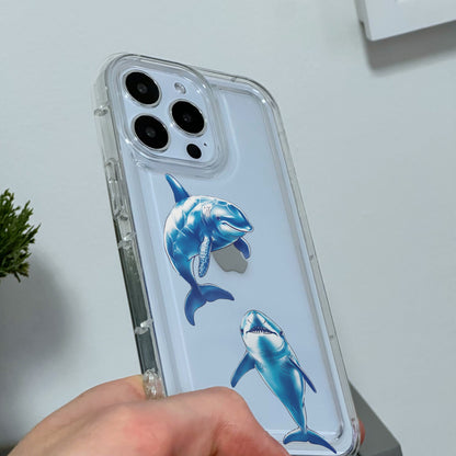 Clear Shark Print Phone Case for iPhone 15 14 13 12 11 11 Pro Max Mini 7 8 XR XS X Shockproof Silicone Phone Cover with Custom Name