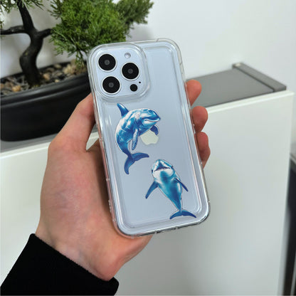 Clear Shark Print Phone Case for iPhone 15 14 13 12 11 11 Pro Max Mini 7 8 XR XS X Shockproof Silicone Phone Cover with Custom Name