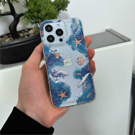 Fish Sealife Clear Phone Case for iPhone 15 14 13 12 11 11 Pro Max Mini 7 8 XR XS X Shockproof Silicone Phone Cover with Custom Name