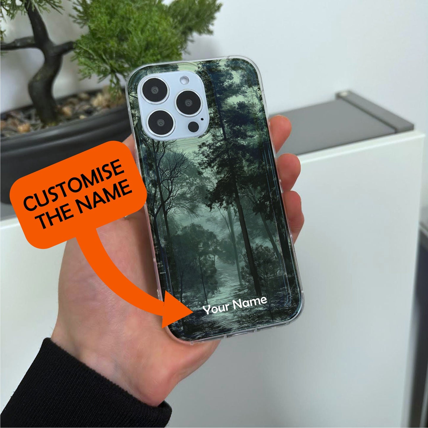 Forest Fashion Print Phone Case for iPhone 15 14 13 12 11 11 Pro Max Mini 7 8 XR XS X Shockproof Silicone Phone Cover with Custom Name