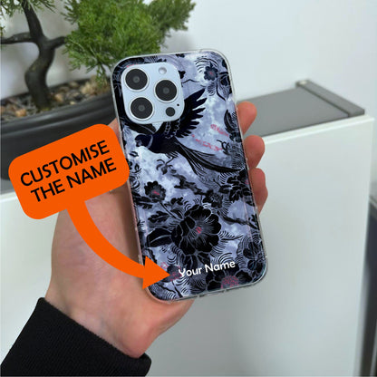 Floral Bird Print Pastel Phone Case for iPhone 15 14 13 12 11 11 Pro Max Mini 7 8 XR XS X Shockproof Silicone Phone Cover with Custom Name
