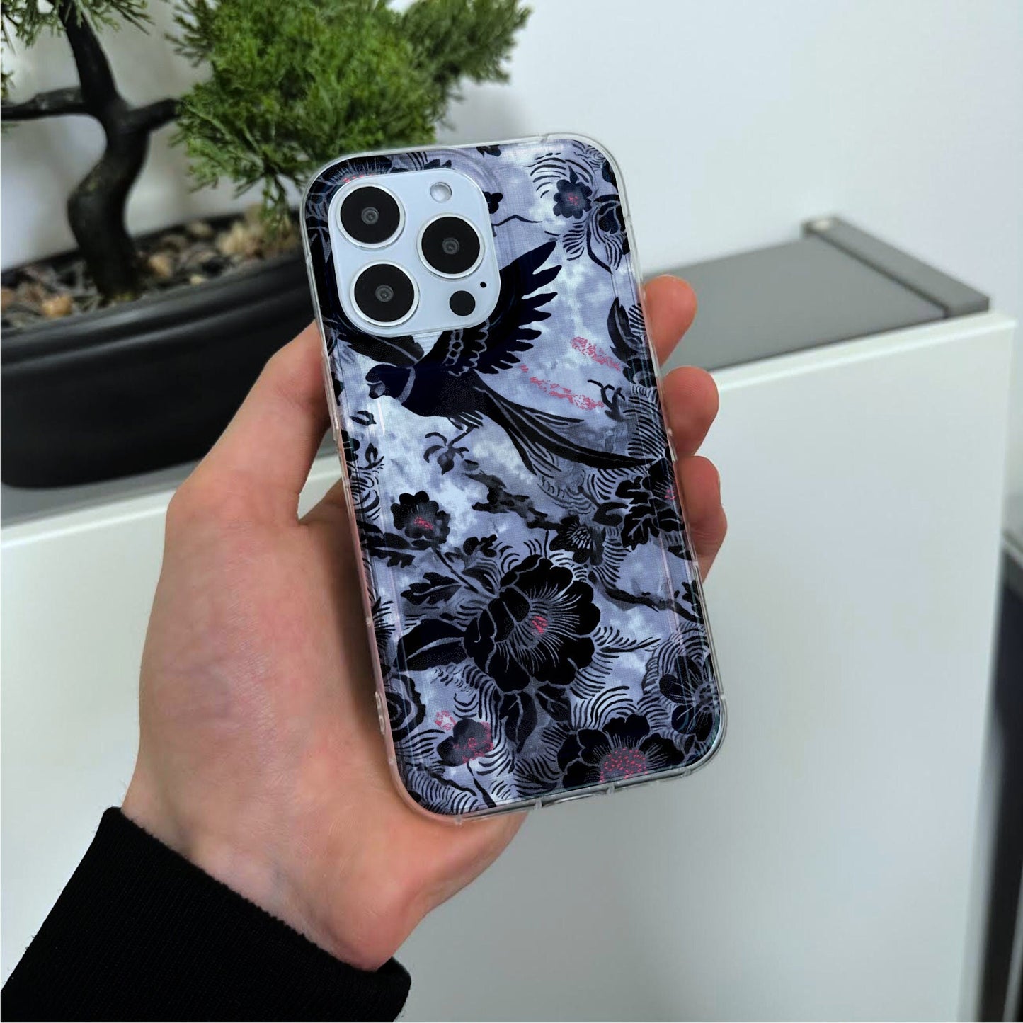 Floral Bird Print Pastel Phone Case for iPhone 15 14 13 12 11 11 Pro Max Mini 7 8 XR XS X Shockproof Silicone Phone Cover with Custom Name