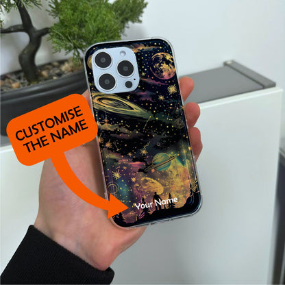Celestial Star Planet Phone Case for iPhone 15 14 13 12 11 11 Pro Max Mini 7 8 XR XS X Shockproof Silicone Phone Cover with Custom Name