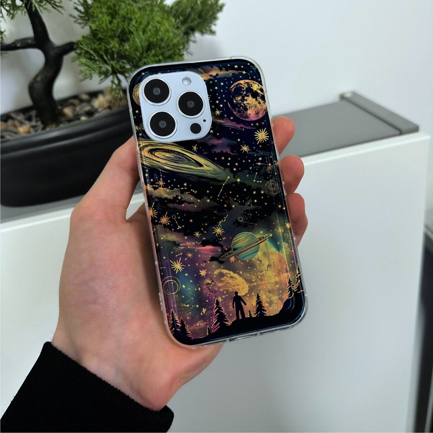 Celestial Star Planet Phone Case for iPhone 15 14 13 12 11 11 Pro Max Mini 7 8 XR XS X Shockproof Silicone Phone Cover with Custom Name