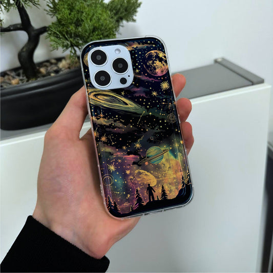 Celestial Star Planet Phone Case for iPhone 15 14 13 12 11 11 Pro Max Mini 7 8 XR XS X Shockproof Silicone Phone Cover with Custom Name
