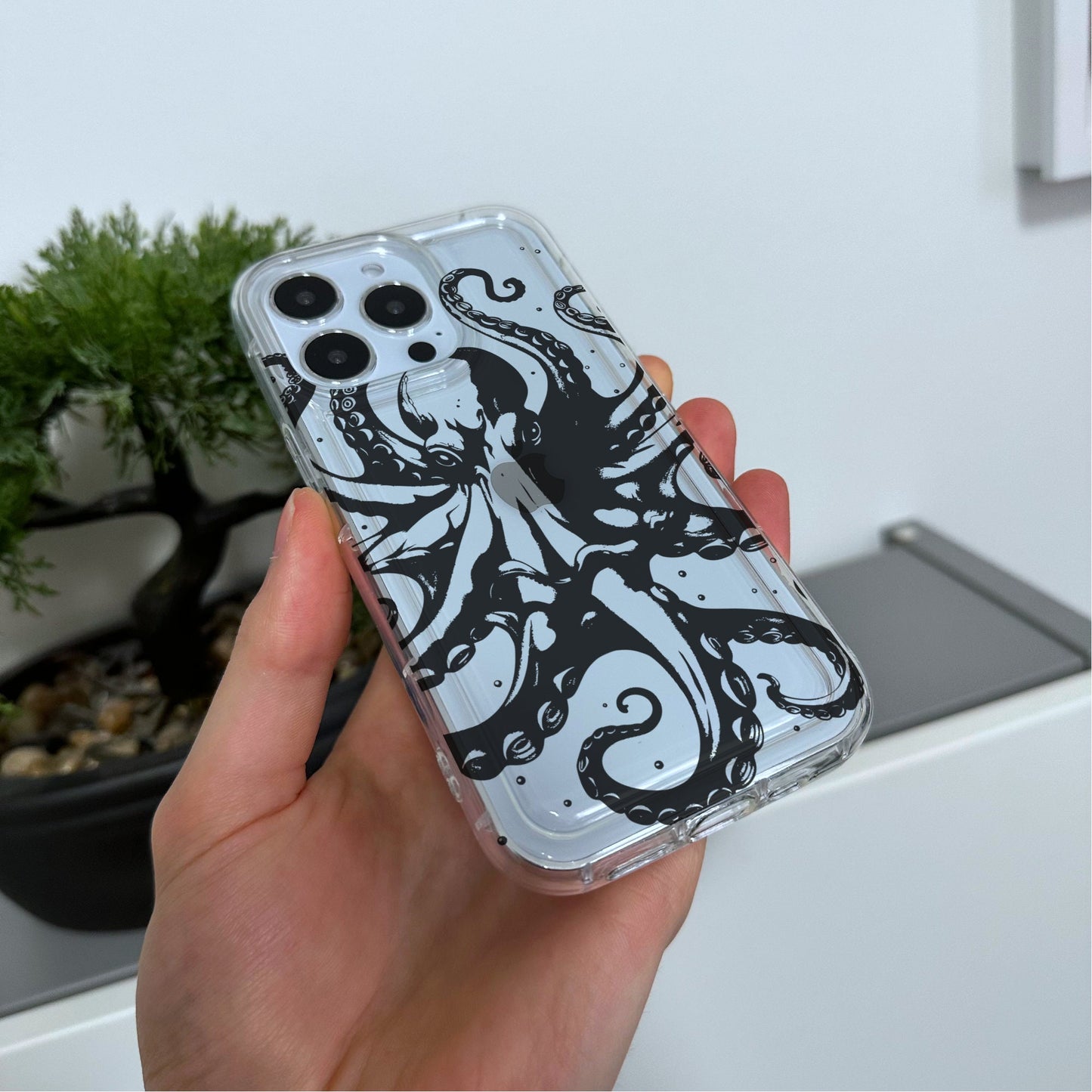 Octopus Print Clear Phone Case for iPhone 15 14 13 12 11 11 Pro Max Mini 7 8 XR XS X Shockproof Silicone Phone Cover with Custom Name
