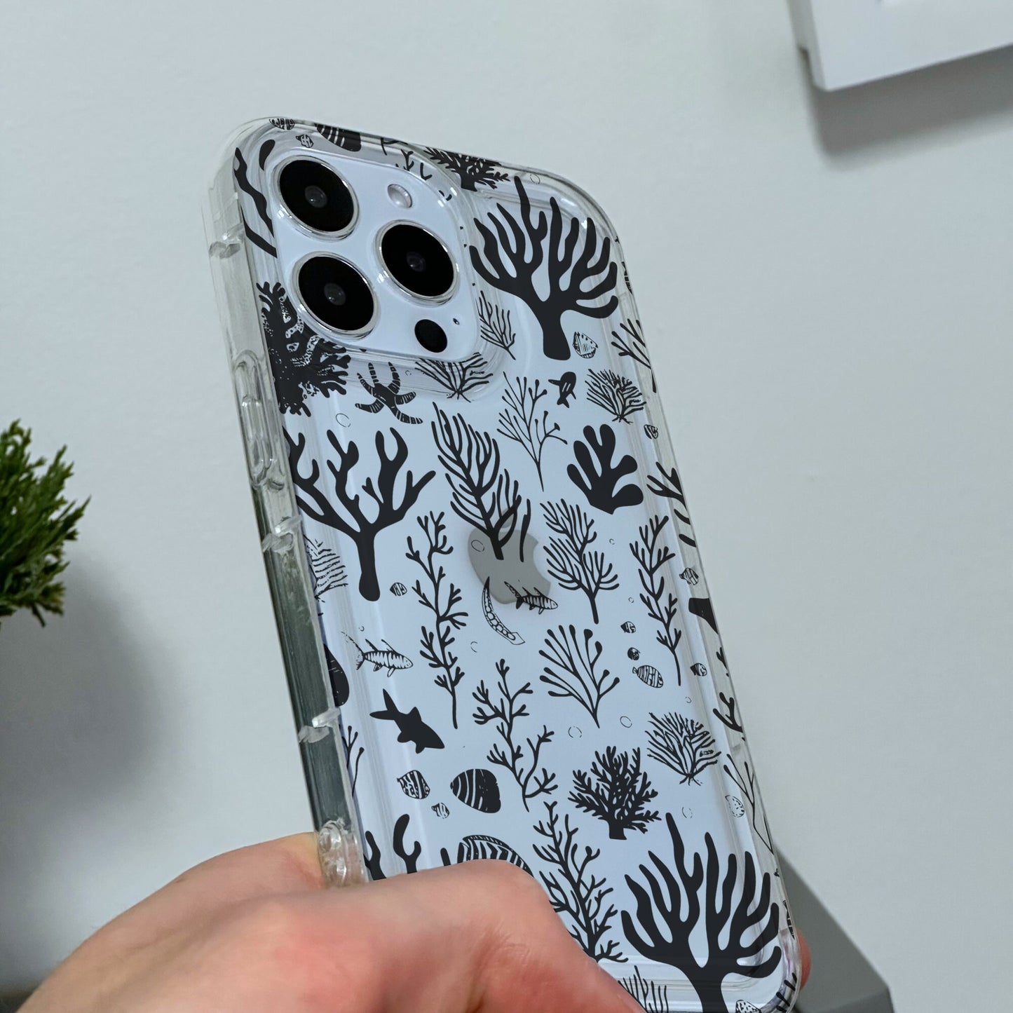 Coral Fish Print Clear Phone Case for iPhone 15 14 13 12 11 11 Pro Max Mini 7 8 XR XS X Shockproof Silicone Phone Cover with Custom Name