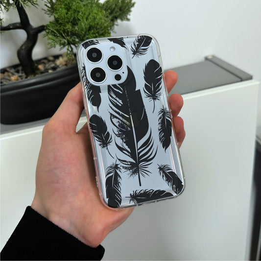 Feather Pattern Clear Phone Case for iPhone 15 14 13 12 11 11 Pro Max Mini 7 8 XR XS X Shockproof Silicone Phone Cover with Custom Name