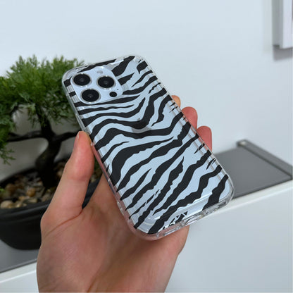 Zebra Print Clear Phone Case for iPhone 15 14 13 12 11 11 Pro Max Mini 7 8 XR XS X Shockproof Silicone Phone Cover with Custom Name