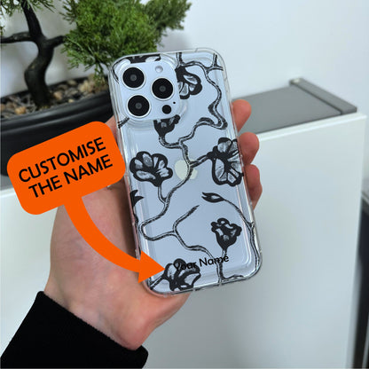 Vintage Floral Clear Phone Case for iPhone 15 14 13 12 11 11 Pro Max Mini 7 8 XR XS X Shockproof Silicone Phone Cover with Custom Name