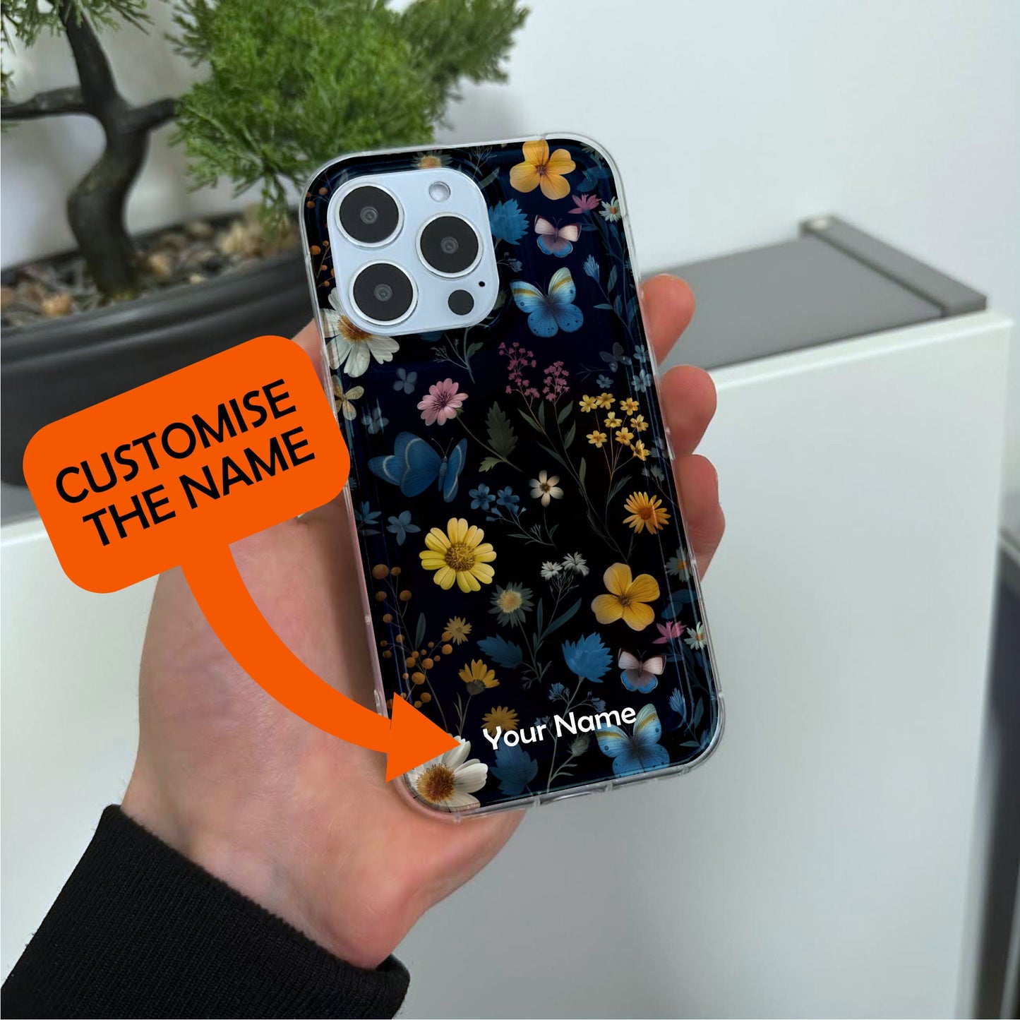 Floral Butterfly Pattern Phone Case for iPhone 15 14 13 12 11 11 Pro Max Mini 7 8 XR X XS Shockproof Silicone Phone Cover with Custom Name