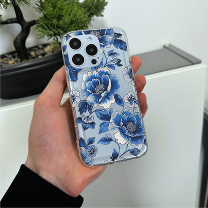 Blue Vintage Porcelain Clear Phone Case for iPhone 15 14 13 12 11 11 Pro Max Mini 7 8 XR X Shockproof Silicone Phone Cover with Custom Name