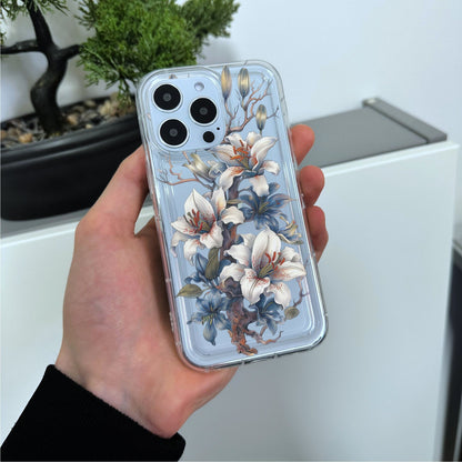 Botanical Flower Print Clear Phone Case for iPhone 15 14 13 12 11 11 Pro Max Mini 7 8 XR XS Shockproof Silicone Phone Cover with Custom Name